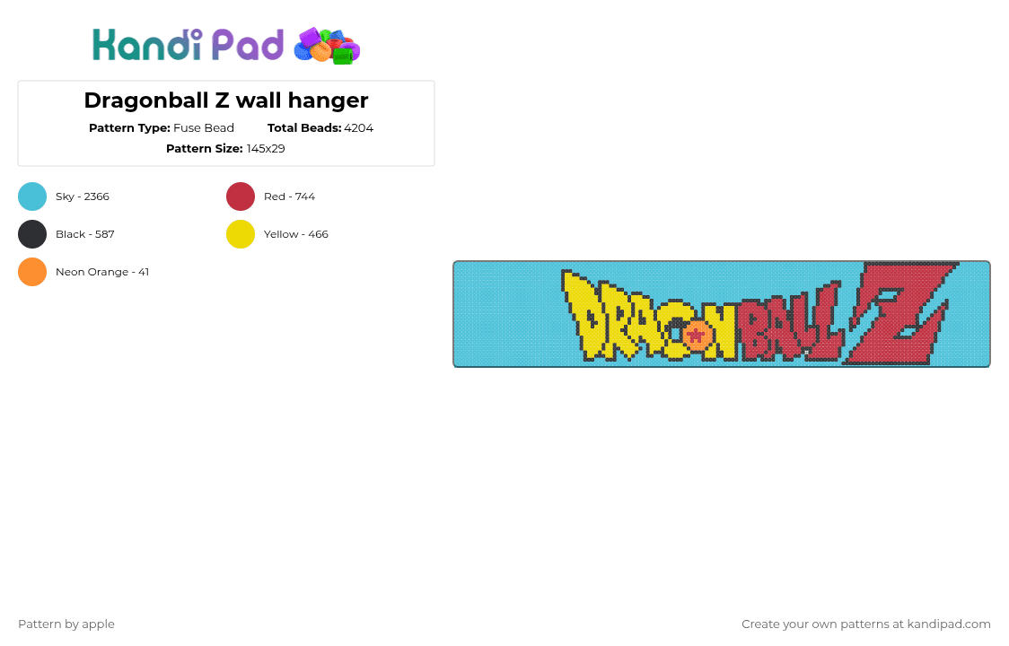 Dragonball Z wall hanger - Fuse Bead Pattern by apple on Kandi Pad - light blue
