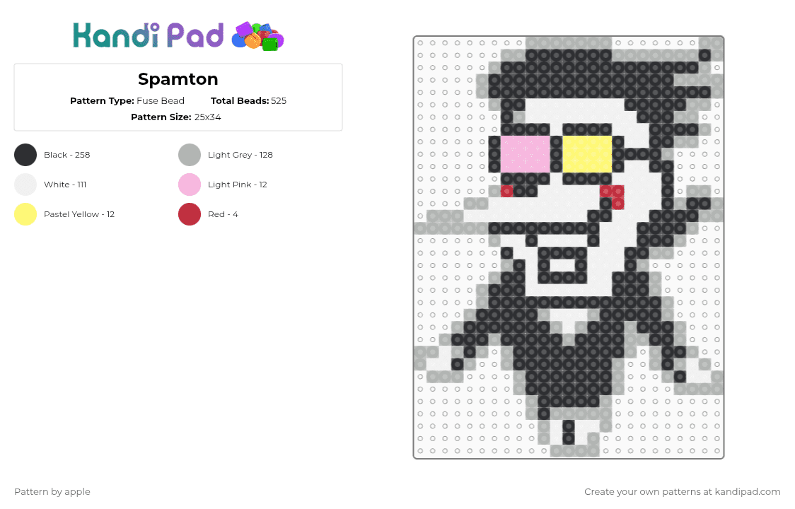 Spamton - Fuse Bead Pattern by apple on Kandi Pad - spamton,deltarune,video game,character,game,gaming,black,beige