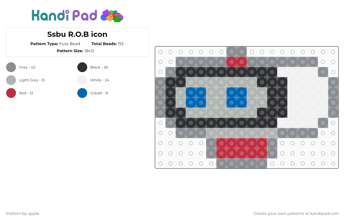 Ssbu R.O.B icon - Fuse Bead Pattern by apple on Kandi Pad - gray,beige