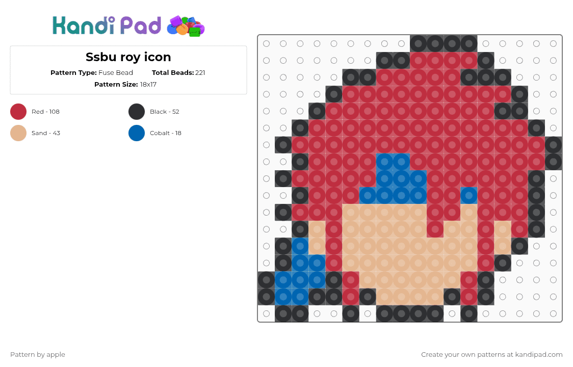 Ssbu roy icon - Fuse Bead Pattern by apple on Kandi Pad - red