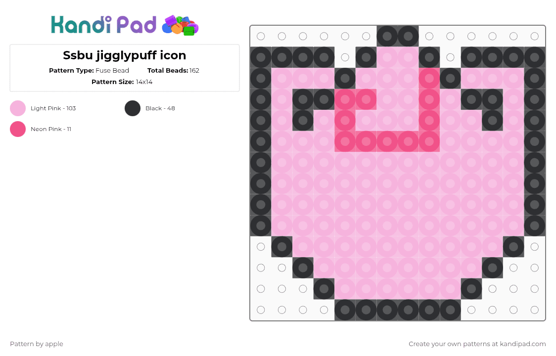 Ssbu jigglypuff icon - Fuse Bead Pattern by apple on Kandi Pad - black,pink