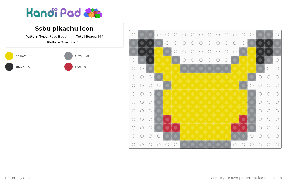 Ssbu pikachu icon - Fuse Bead Pattern by apple on Kandi Pad - gray,yellow