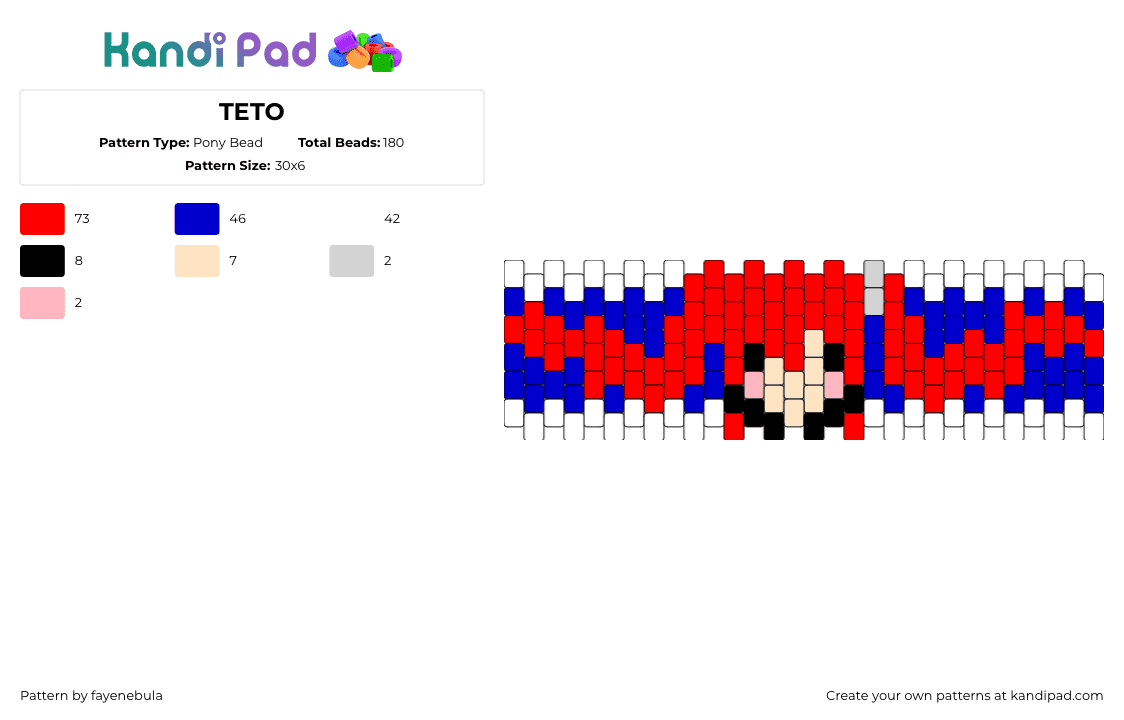 TETO - Pony Bead Pattern by fayenebula on Kandi Pad - kasane teto,vocaloid,cuff,music,red,blue