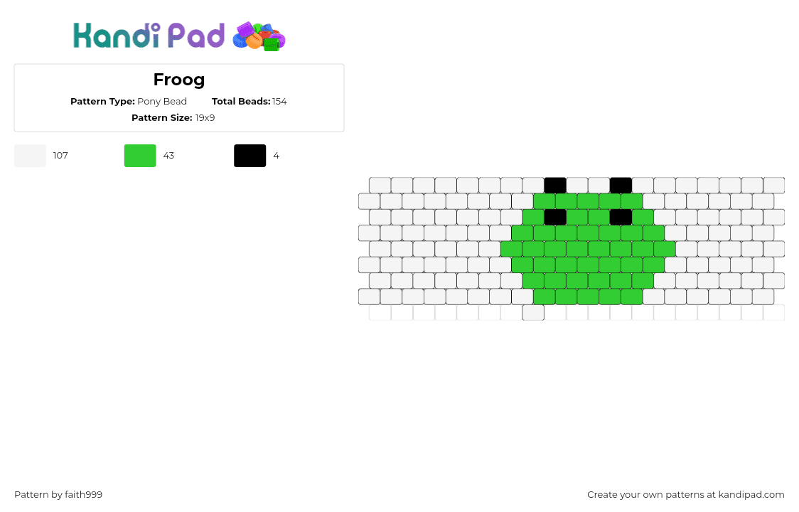 Froog - Pony Bead Pattern by faith999 on Kandi Pad - frog,simple,cuff,green,white