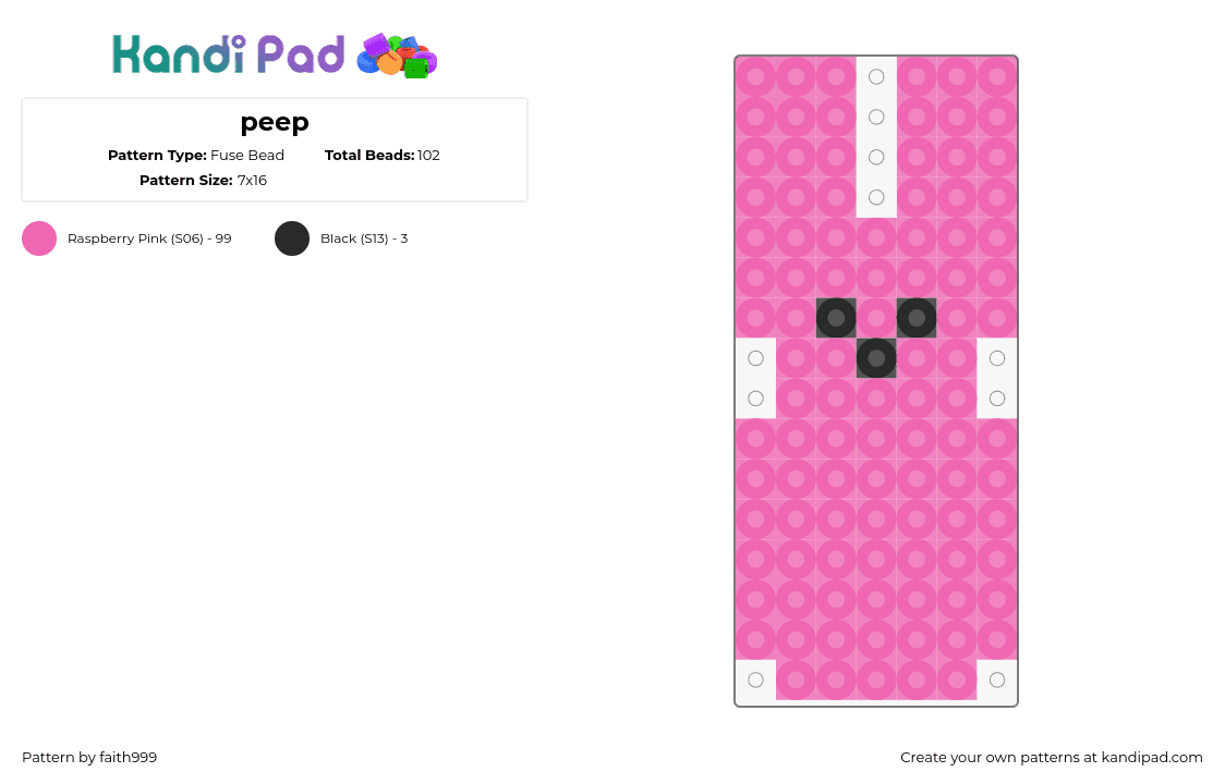 peep - Fuse Bead Pattern by faith999 on Kandi Pad - peep,marshmallow,candy,dessert,bunny,cute,easter,pink