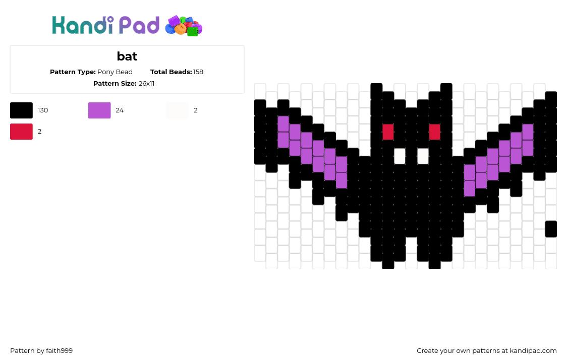 bat - Pony Bead Pattern by faith999 on Kandi Pad - bat,animal,winged,spooky,halloween,black,purple