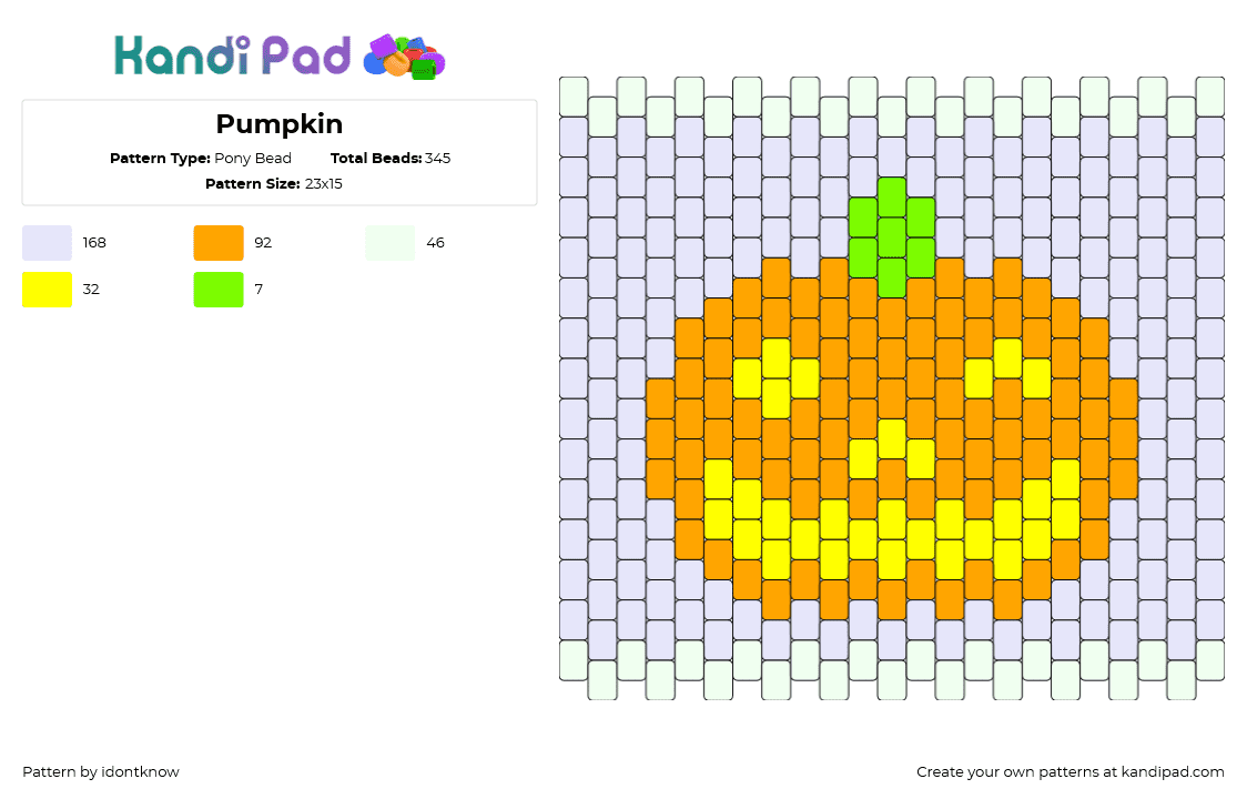 Pumpkin - Pony Bead Pattern by idontknow on Kandi Pad - jackolantern,pumpkin,haloween,face,panel,orange,yellow,purple