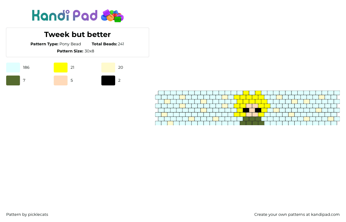 Tweek but better - Pony Bead Pattern by picklecats on Kandi Pad - tweek tweak,south park,cuff,animation,tv show,light blue,yellow