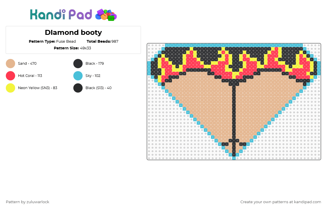 DIamond booty - Fuse Bead Pattern by zuluwarlock on Kandi Pad - beige