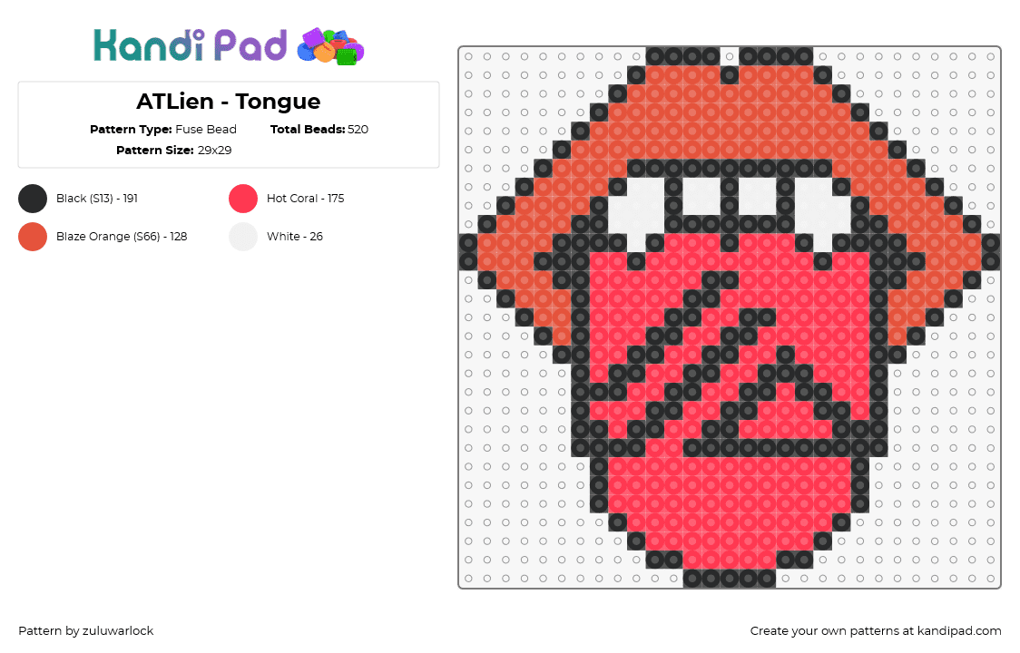 ATLien - Tongue - Fuse Bead Pattern by zuluwarlock on Kandi Pad - atliens,tongue,mouth,logo,edm,music,dj,red,black