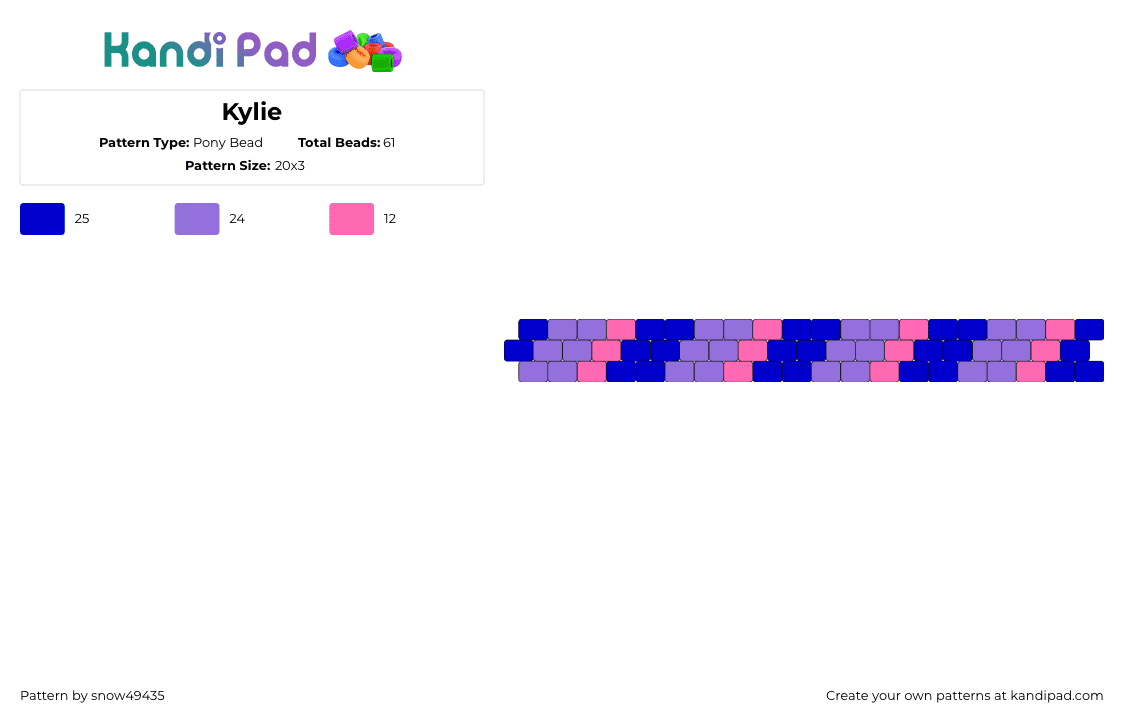 Kylie - Pony Bead Pattern by snow49435 on Kandi Pad - diagonal,stripes,bracelet,cuff,purple,blue,pink