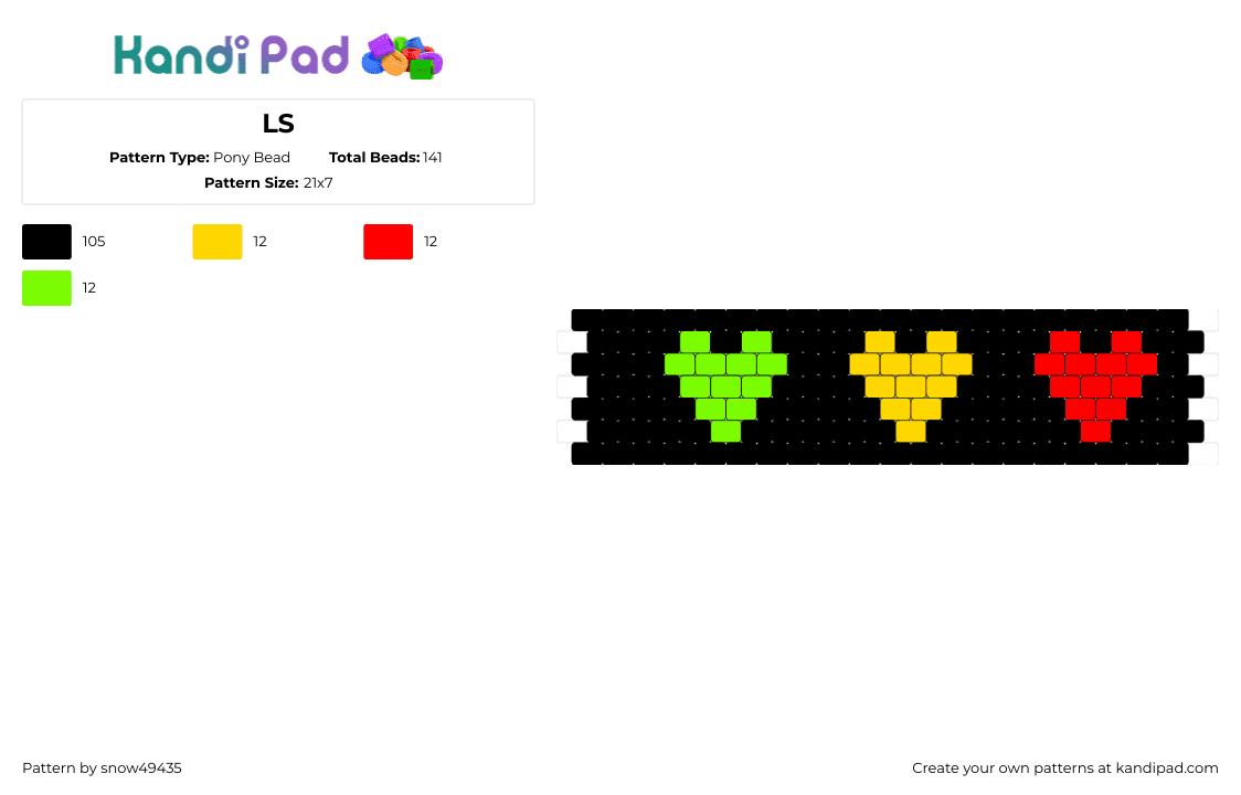 LS - Pony Bead Pattern by snow49435 on Kandi Pad - hearts,life series,minecraft,youtube,cuff,red,green,yellow,black