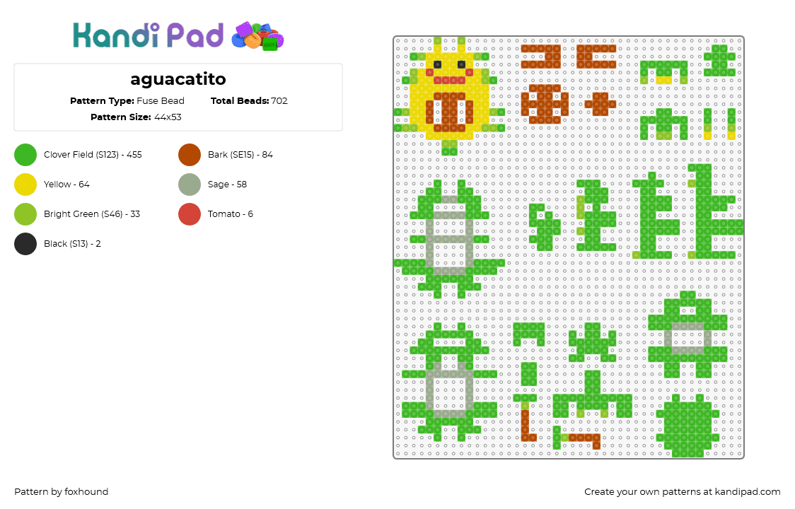 aguacatito - Fuse Bead Pattern by foxhound on Kandi Pad - avocado,3d,fruit,kawaii,puzzle,cute,character,green,yellow