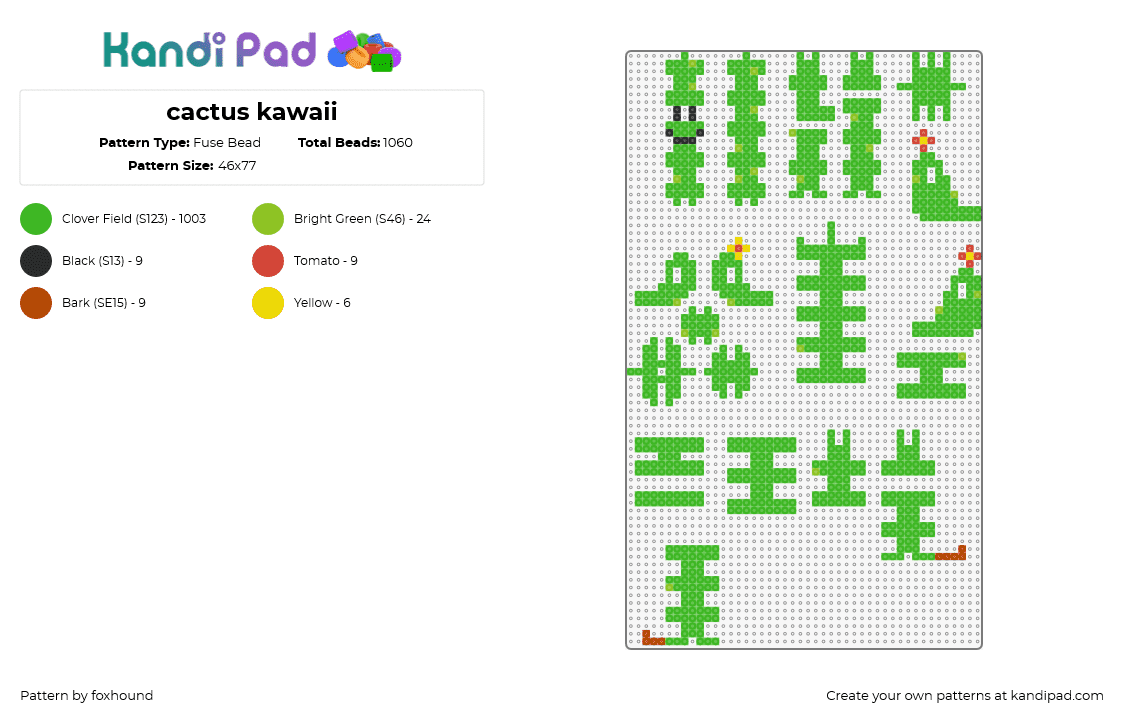 cactus kawaii - Fuse Bead Pattern by foxhound on Kandi Pad - cactus,3d,plant,kawaii,puzzle,character,green