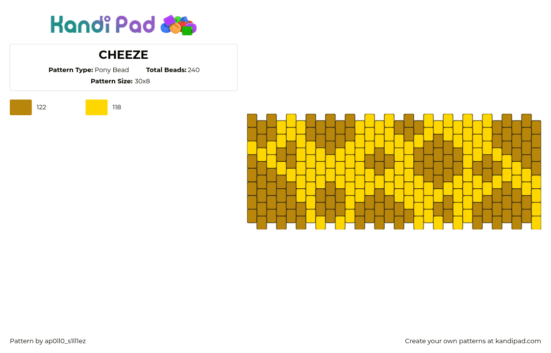 CHEEZE - Pony Bead Pattern by ap0ll0_s1ll1ez on Kandi Pad - giraffe,cheese,food,cuff,yellow