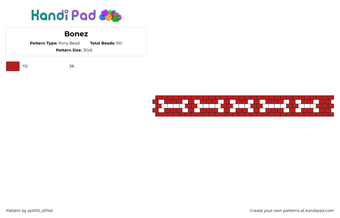 Bonez - Pony Bead Pattern by ap0ll0_s1ll1ez on Kandi Pad - bones,repeating,bracelet,cuff,skeleton,dog,red,white