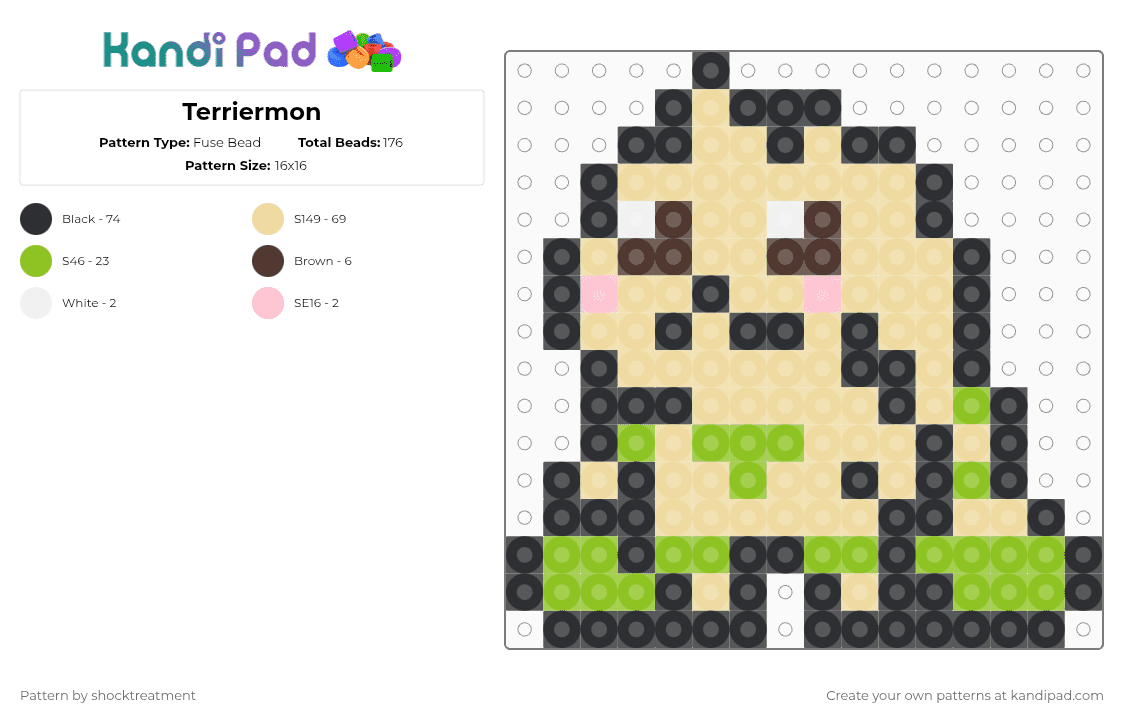 Terriermon - Fuse Bead Pattern by shocktreatment on Kandi Pad - beige,digimon,terriermon