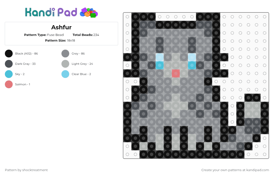Ashfur - Fuse Bead Pattern by shocktreatment on Kandi Pad - gray,ashfur,warrior cats,warriors,cat,thunderclan