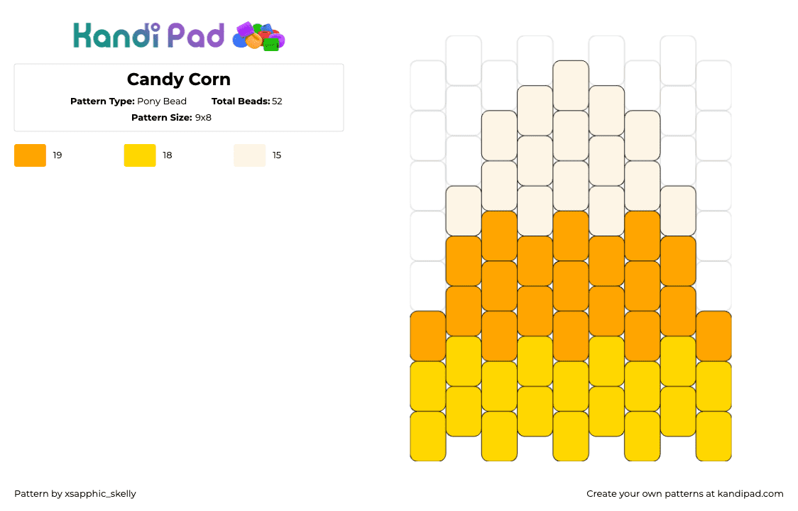 Candy Corn - Pony Bead Pattern by xsapphic_skelly on Kandi Pad - candy corn,halloween,simple,dessert,yellow,orange,beige