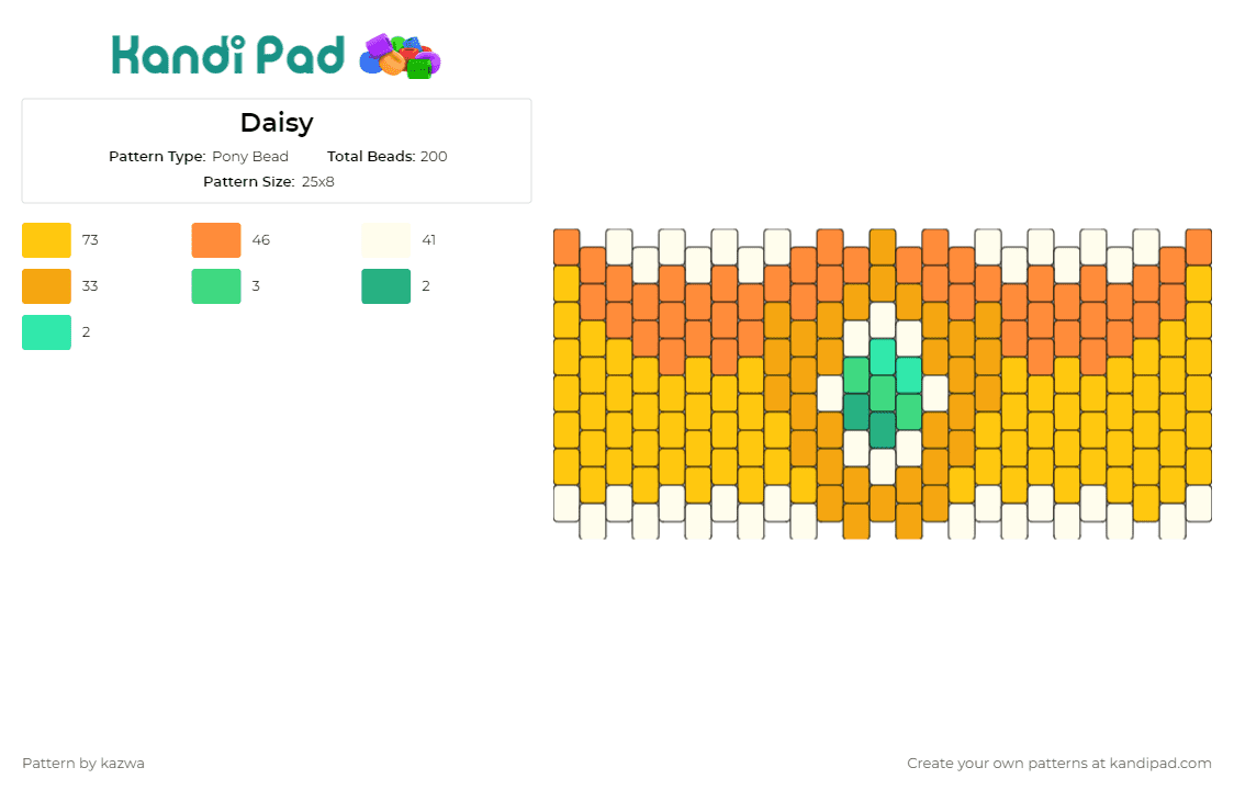 Daisy - Pony Bead Pattern by kazwa on Kandi Pad - daisy,mario,nintendo,video games,cuff
