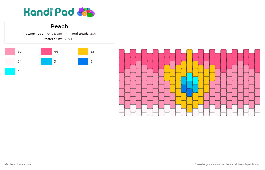 Peach - Pony Bead Pattern by kazwa on Kandi Pad - princess peach,mario,nintendo,video games,cuff