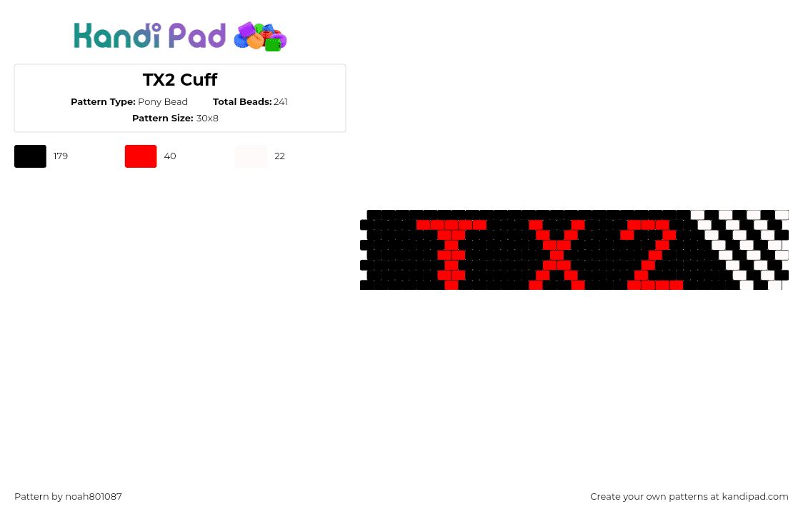 TX2 Cuff - Pony Bead Pattern by noah801087 on Kandi Pad - tx2,text,music,cuff,red,black