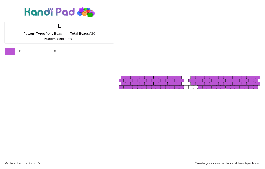 L - Pony Bead Pattern by noah801087 on Kandi Pad - l,alphabet,text,letter,bracelet,cuff