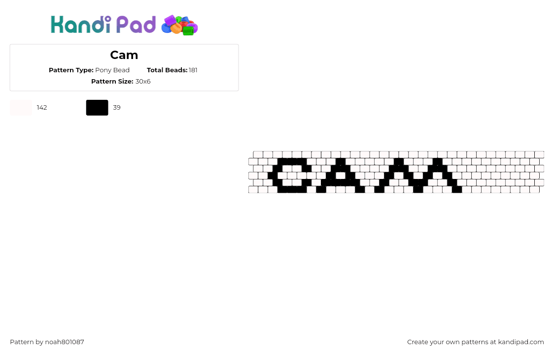 Cam - Pony Bead Pattern by noah801087 on Kandi Pad - cam,name,text,cuff,white,black