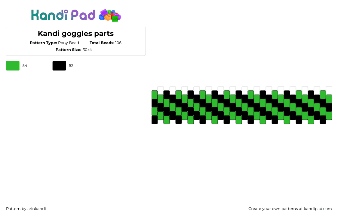 Kandi goggles parts - Pony Bead Pattern by arinkandi on Kandi Pad - diagonal,stripes,cuff,black,green