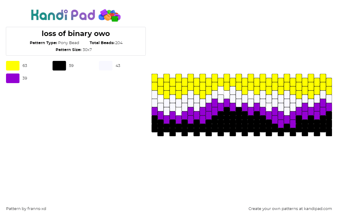 loss of binary owo - Pony Bead Pattern by franns-xd on Kandi Pad - nonbinary,pride,cuff,yellow,purple,black