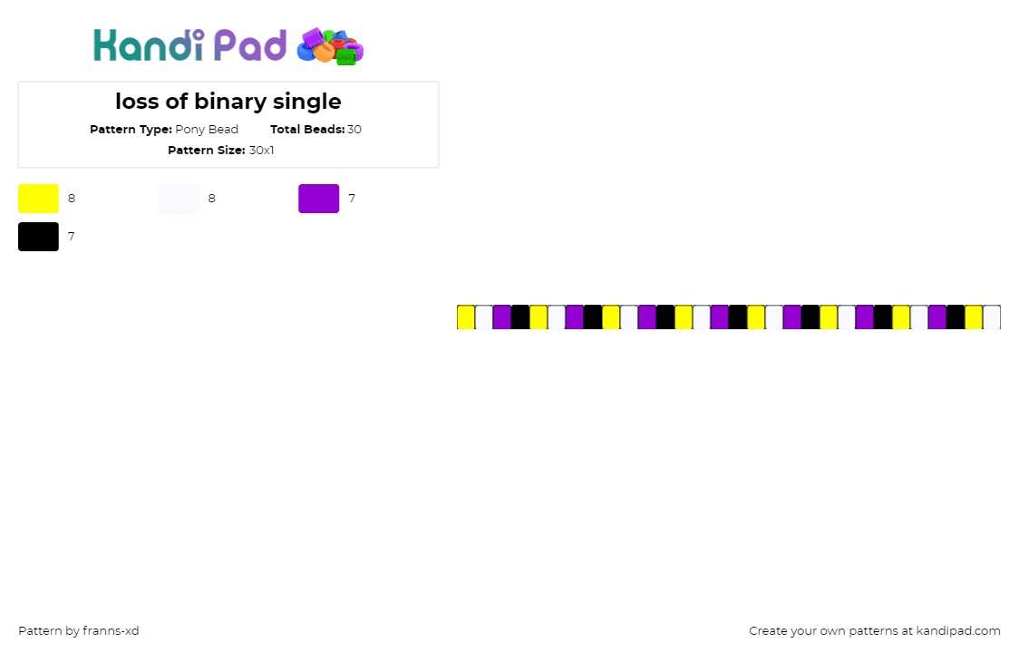 loss of binary single - Pony Bead Pattern by franns-xd on Kandi Pad - nonbinary,pride,single,bracelet,purple,yellow