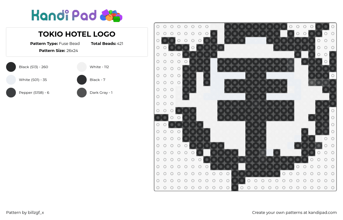 TOKIO HOTEL LOGO - Fuse Bead Pattern by billzgf_x on Kandi Pad - tokio hotel,logo,band,music,white,black