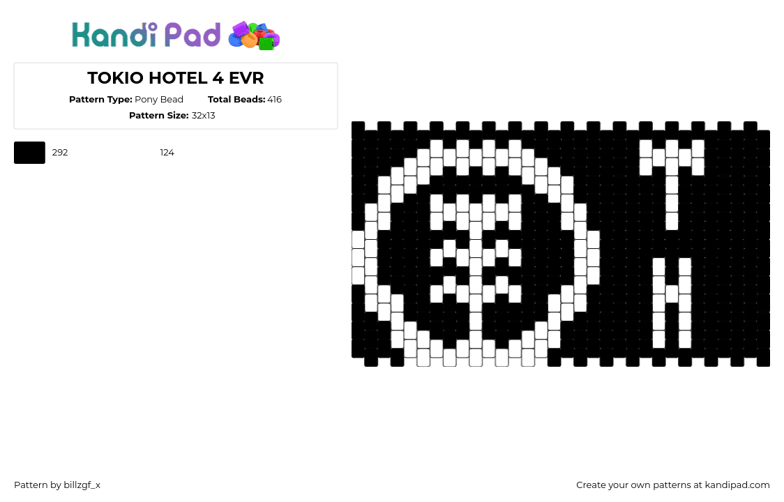 TOKIO HOTEL 4 EVR - Pony Bead Pattern by billzgf_x on Kandi Pad - tokio hotel,logo,cuff,music,band,black,white