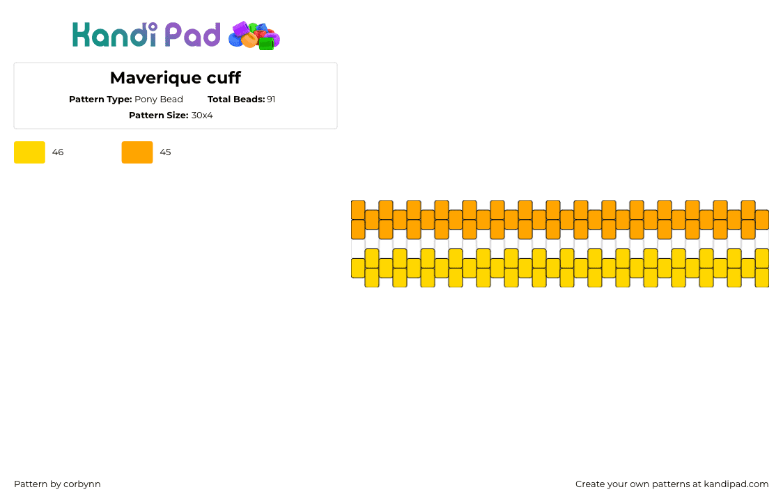 Maverique cuff - Pony Bead Pattern by corbynn on Kandi Pad - maverique,nonbinary,pride,cuff,orange,yellow