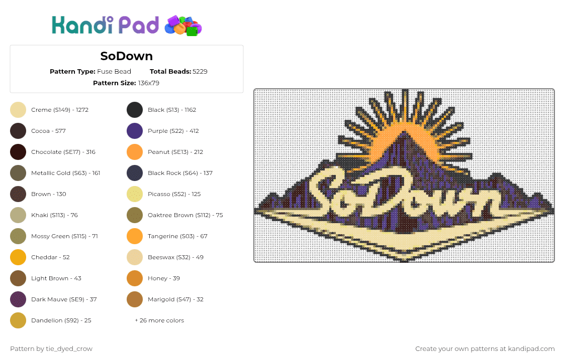 SoDown - Fuse Bead Pattern by tie_dyed_crow on Kandi Pad - beige, brown, orange, purple