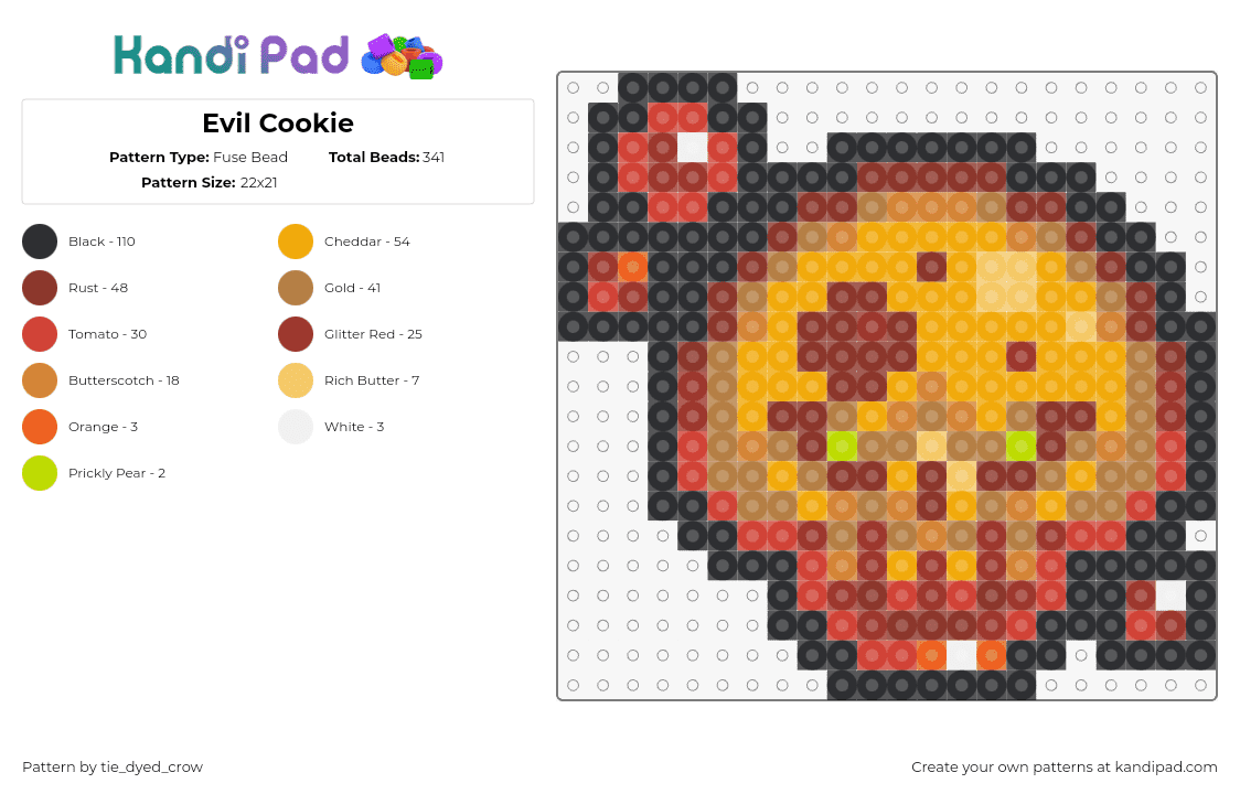 Evil Cookie - Fuse Bead Pattern by tie_dyed_crow on Kandi Pad - evil cookie,cookie clicker,skull,spooky,video game,orange