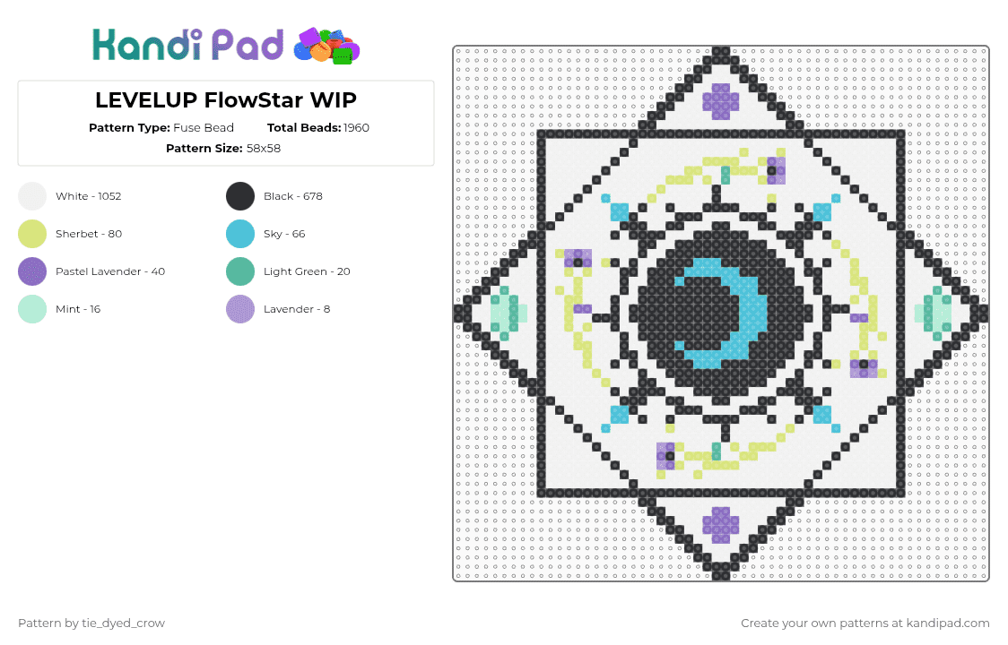 LEVELUP FlowStar WIP - Fuse Bead Pattern by tie_dyed_crow on Kandi Pad - white,light blue,yellow