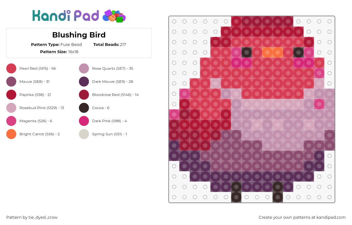 Blushing Bird - Fuse Bead Pattern by tie_dyed_crow on Kandi Pad - bird,animal,cute,red,purple