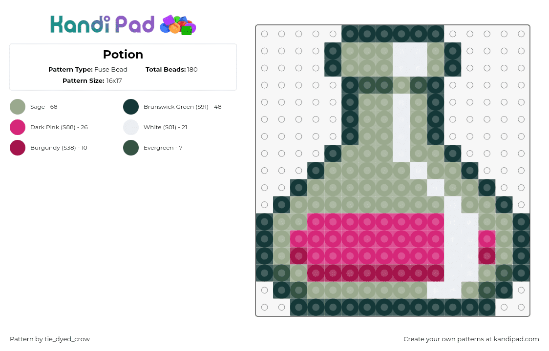 Potion - Fuse Bead Pattern by tie_dyed_crow on Kandi Pad - potion,poison,jar,minecraft,pink,gray