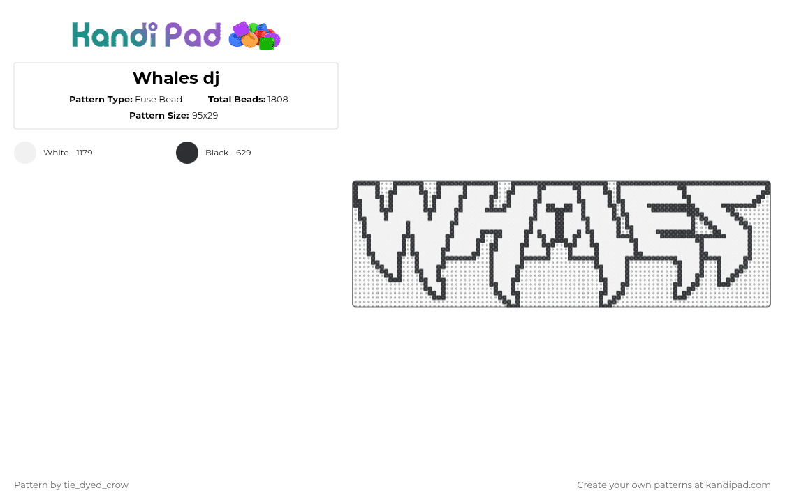 Whales dj - Fuse Bead Pattern by tie_dyed_crow on Kandi Pad - whales,dj,music,edm,logo,black,white