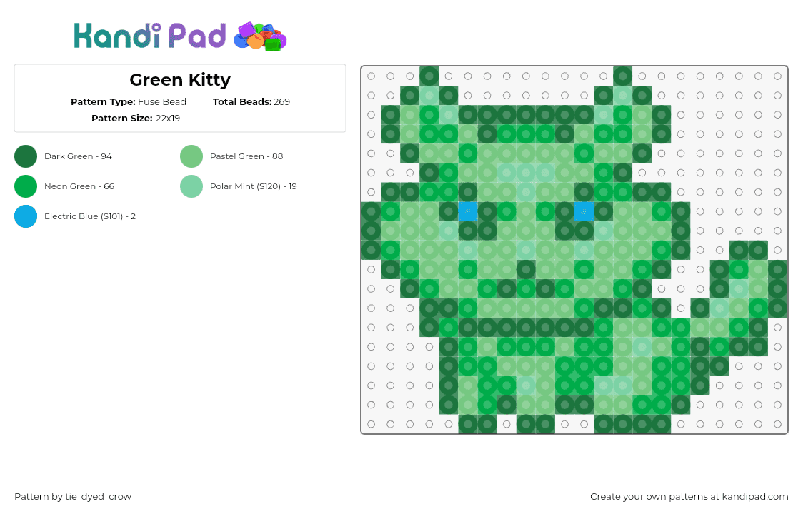 Green Kitty - Fuse Bead Pattern by tie_dyed_crow on Kandi Pad - green kitty,cookie clicker,cat,video game,green