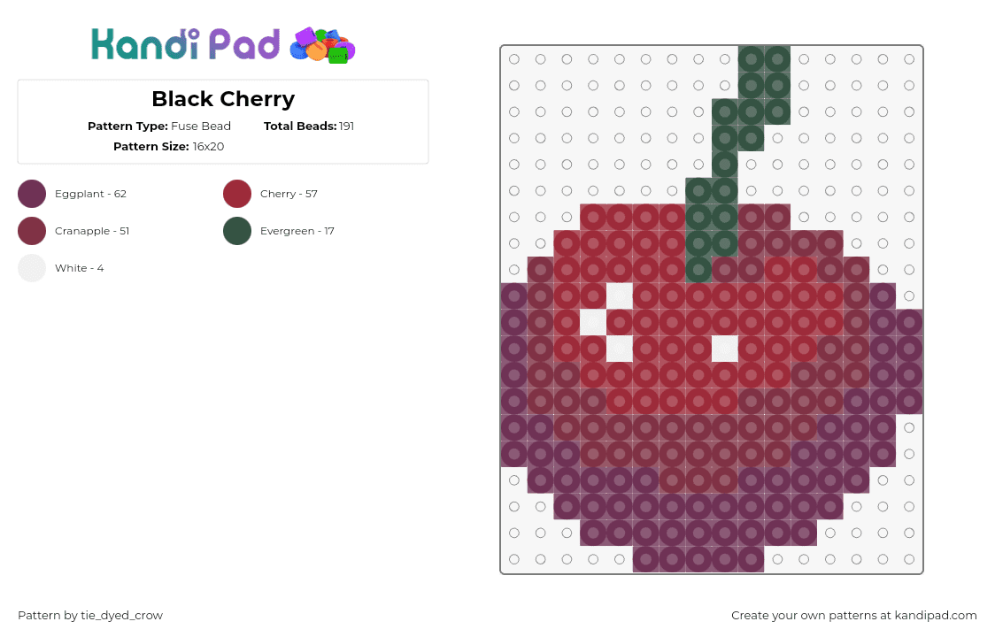 Black Cherry - Fuse Bead Pattern by tie_dyed_crow on Kandi Pad - cherry,fruit,food,sweet,red,green,purple