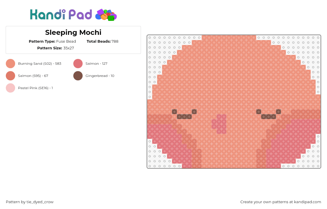 Sleeping Mochi - Fuse Bead Pattern by tie_dyed_crow on Kandi Pad - mochi,face,sleep,cute,character,pink