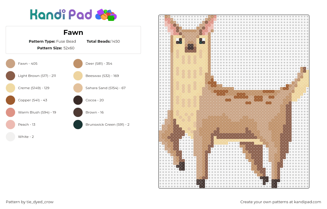 Fawn - Fuse Bead Pattern by tie_dyed_crow on Kandi Pad - fawn,deer,animal,cute,nature,tan,beige