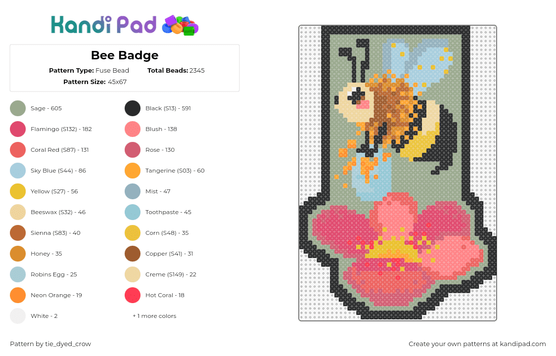 Bee Badge - Fuse Bead Pattern by tie_dyed_crow on Kandi Pad - bee,flower,pollen,insect,bumble bee,badge,cute,nature,pink,yellow,green