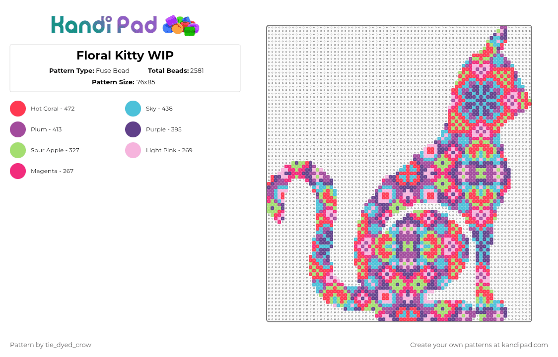 Floral Kitty WIP - Fuse Bead Pattern by tie_dyed_crow on Kandi Pad - pink