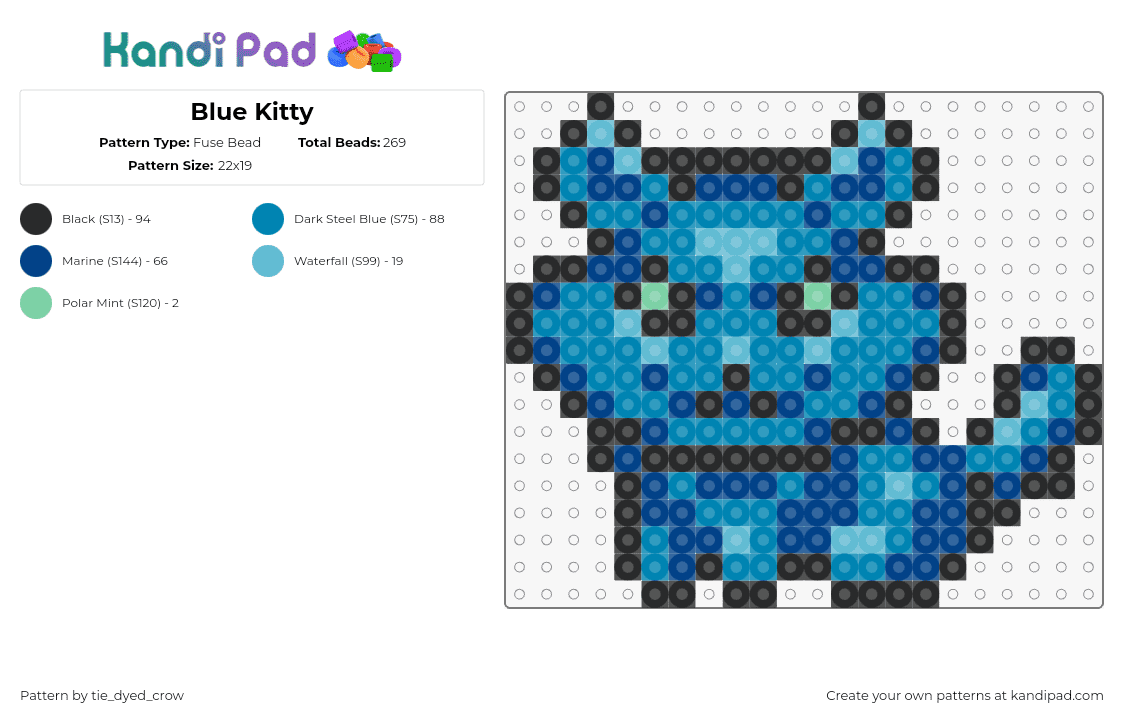 Blue Kitty - Fuse Bead Pattern by tie_dyed_crow on Kandi Pad - blue kitty,cookie clicker,cat,video game,blue