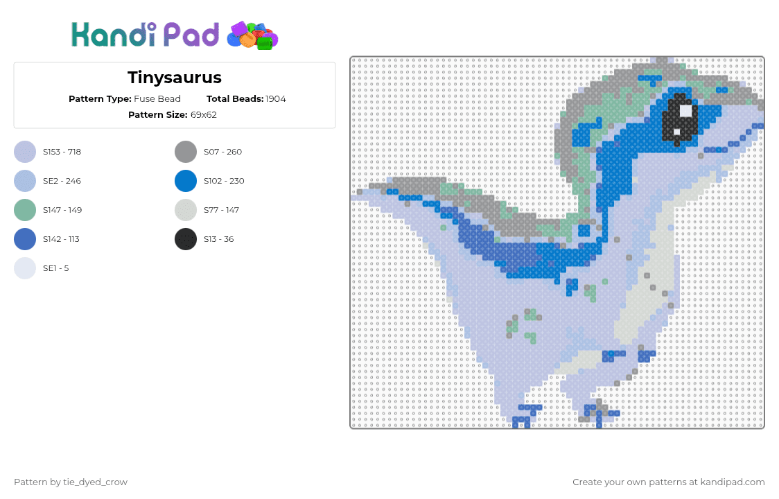 Tinysaurus - Fuse Bead Pattern by tie_dyed_crow on Kandi Pad - blue,pink