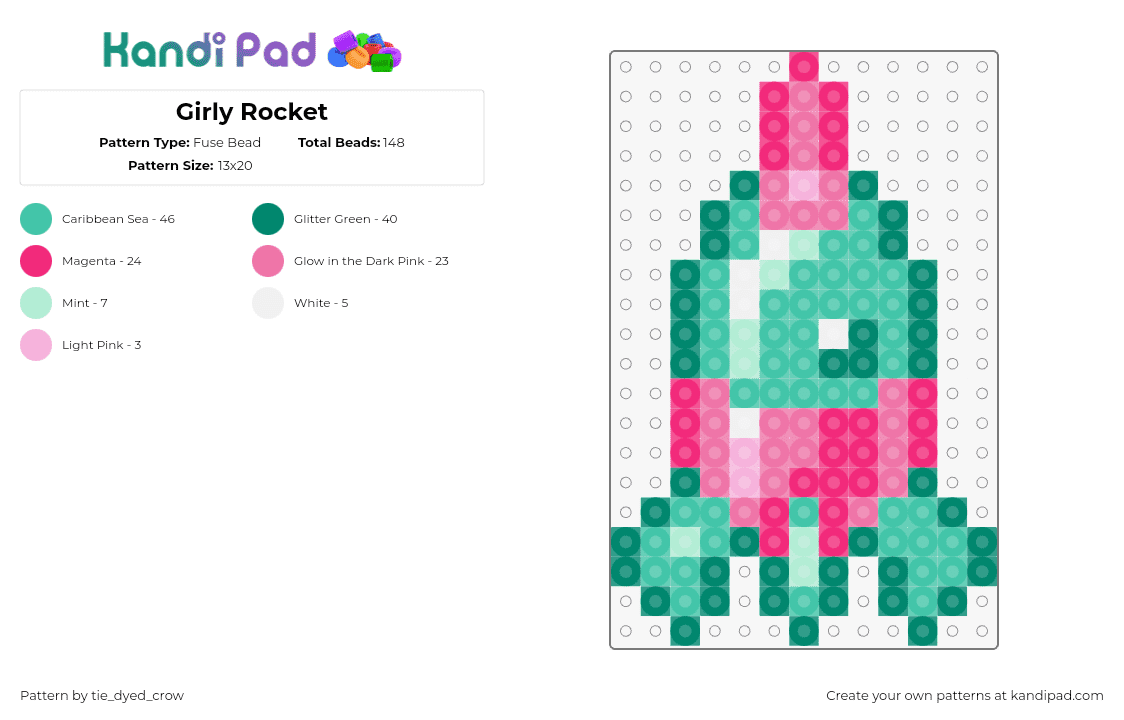 Girly Rocket - Fuse Bead Pattern by tie_dyed_crow on Kandi Pad - rocket,cookie clicker,space ship,video game,teal,pink