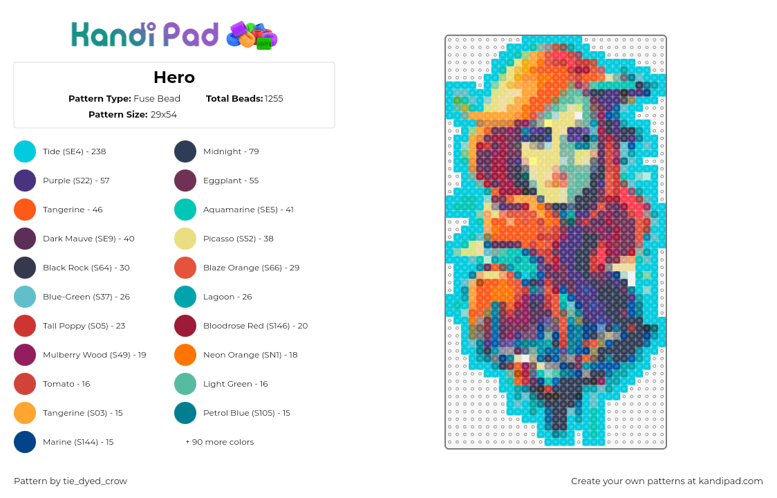 Hero - Fuse Bead Pattern by tie_dyed_crow on Kandi Pad - female,painting,portrait,abstract,colorful,light blue,orange